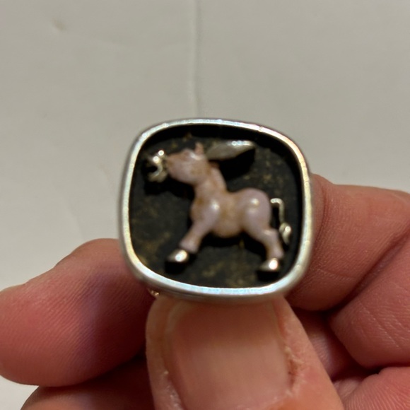 Vintage Hickok Pink Enamel Donkey Silver Tone Cuff Links Tie Bar Clip Set - Picture 7 of 7